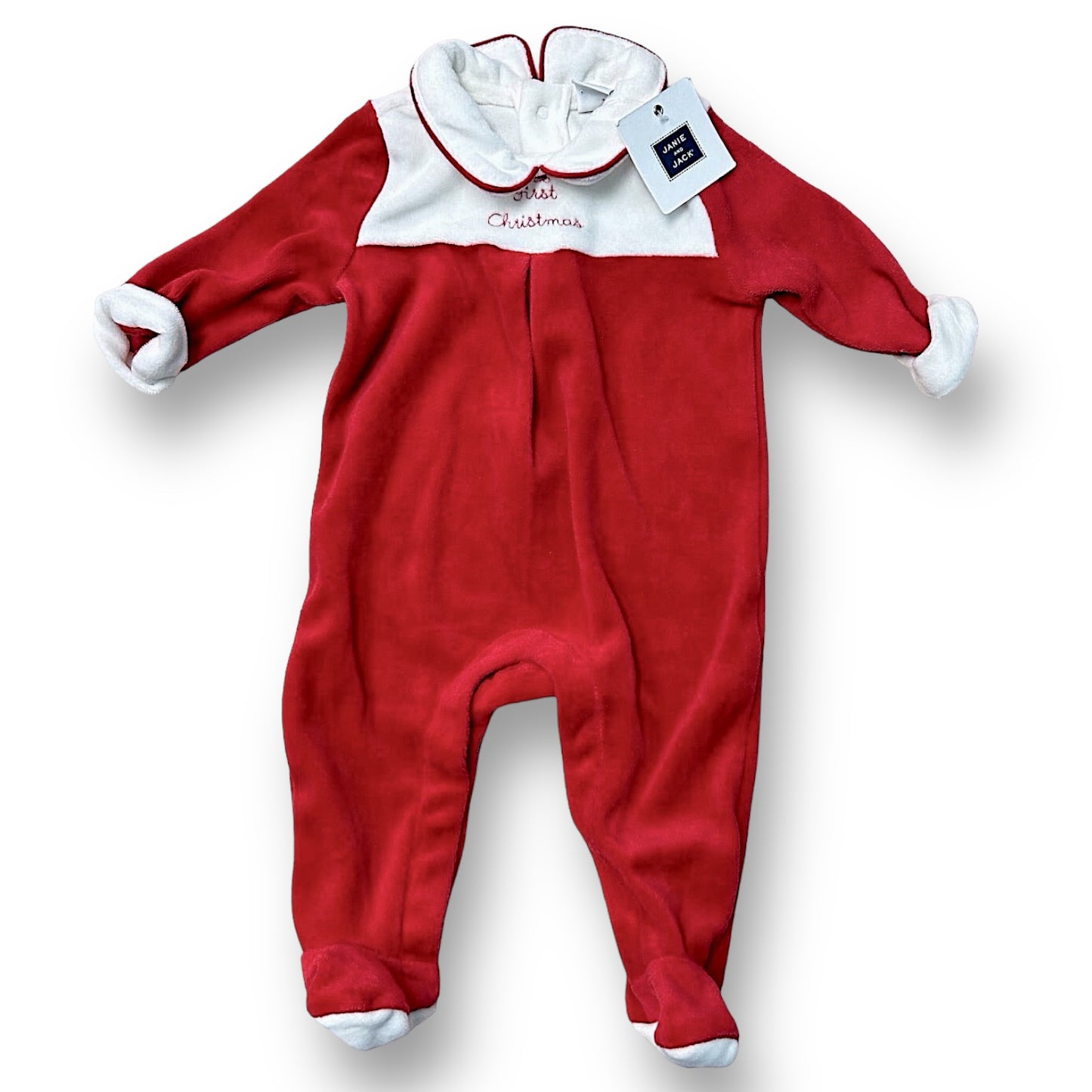 NEW! Janie and Jack 0-3 Months Red Velvet 1st Christmas Footie Romper