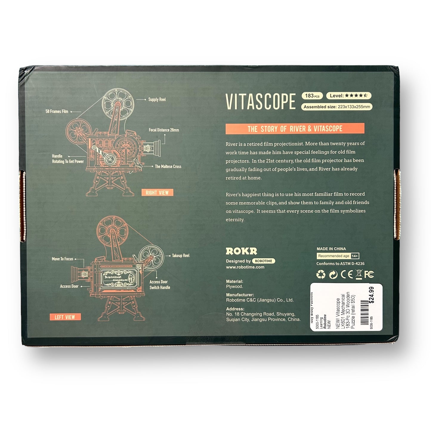 NEW! Robotime Vitascope LK601 Mechanical 183-Pc 3D Wooden Puzzle