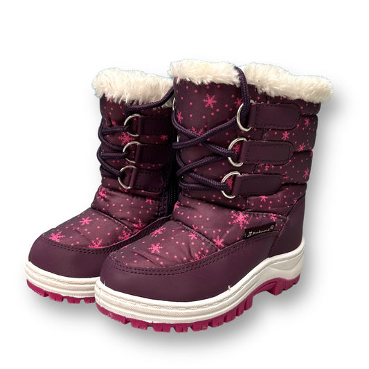 Apakowa Toddler Girl Size 8 (24) Plum Snowflake Print Lace-Up Snow Boots