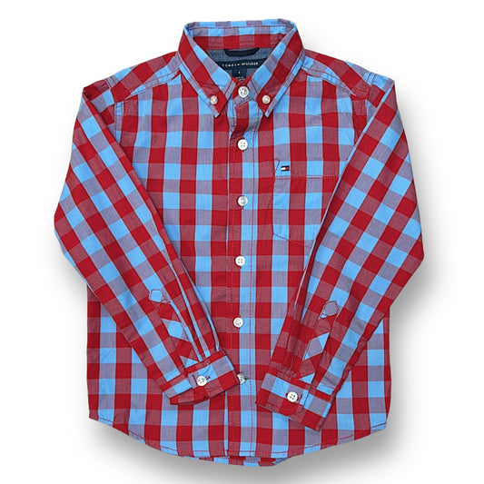 Boys Hilfiger Size 6 Red/Blue Checkered Button Down Dress Shirt
