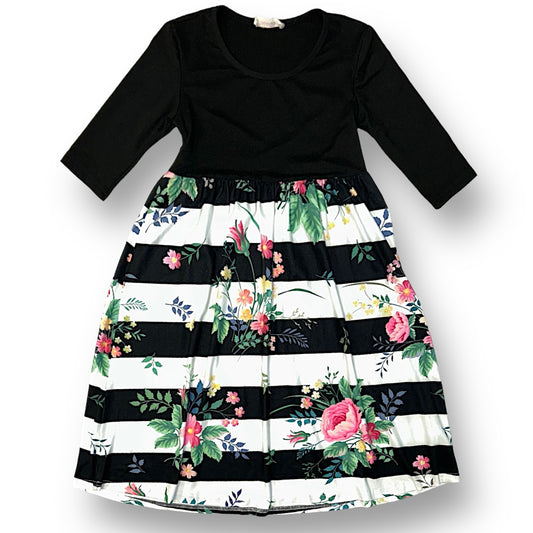 Girls Pixie Girl Size 5/6 Black and Floral Full Length Twirl Dress