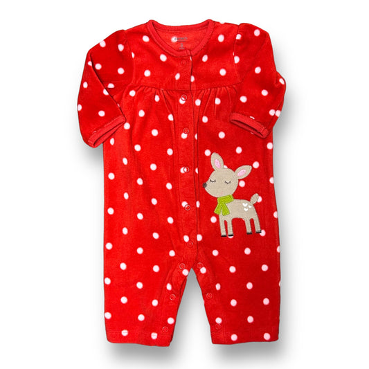 Girls Carter's Size 3 Months Red & White Polka Dot Reindeer Fleece One-Piece