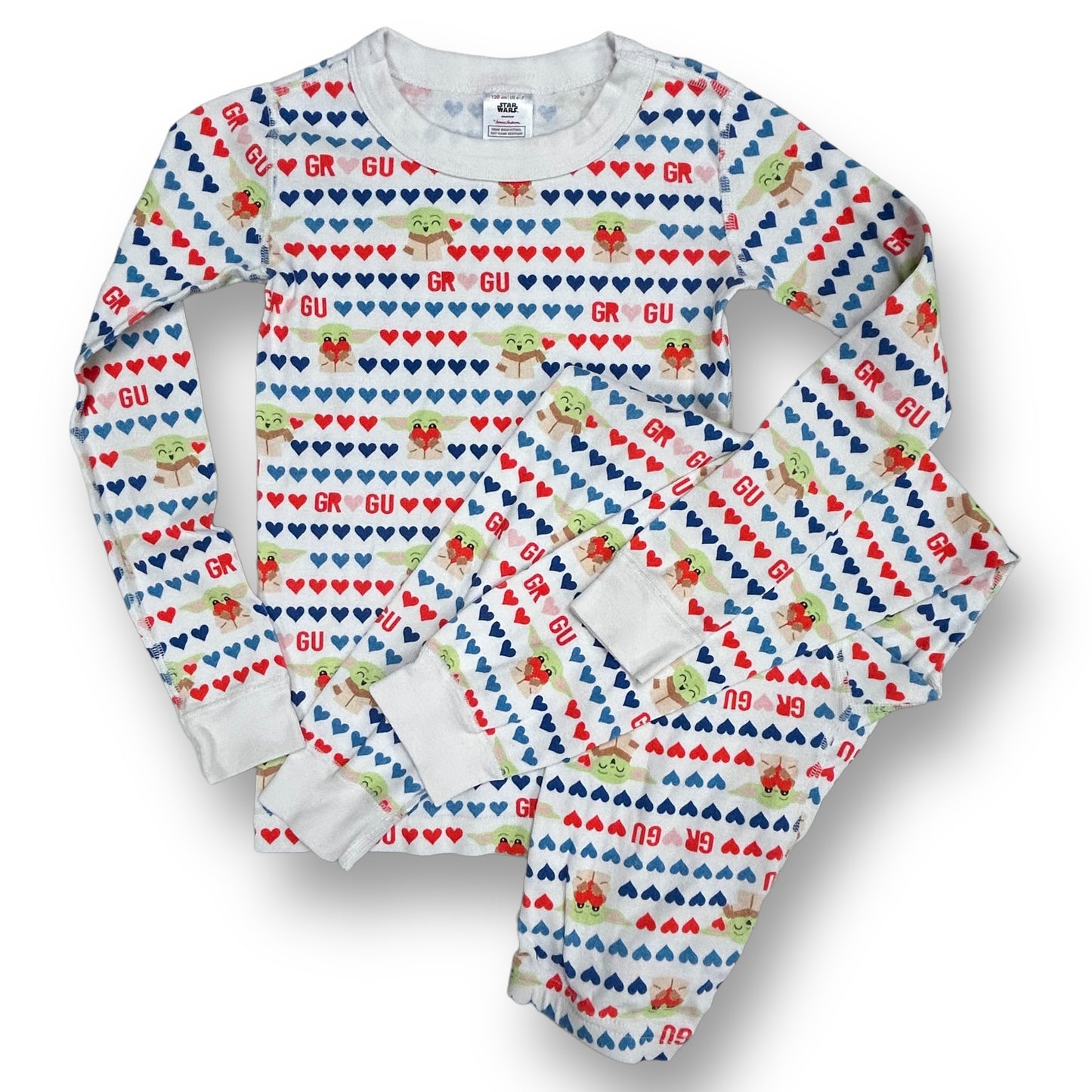 Girls' white pajamas with Star Wars Grogu patterns and blue accents