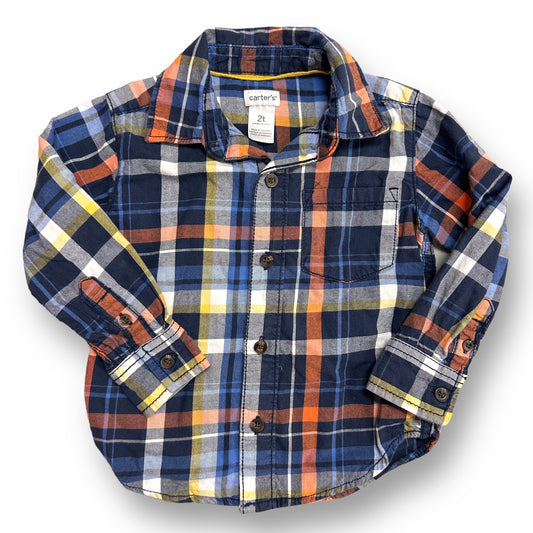 Boys Carter's Size 2T Blue/Orange Plaid Soft Button Down Shirt