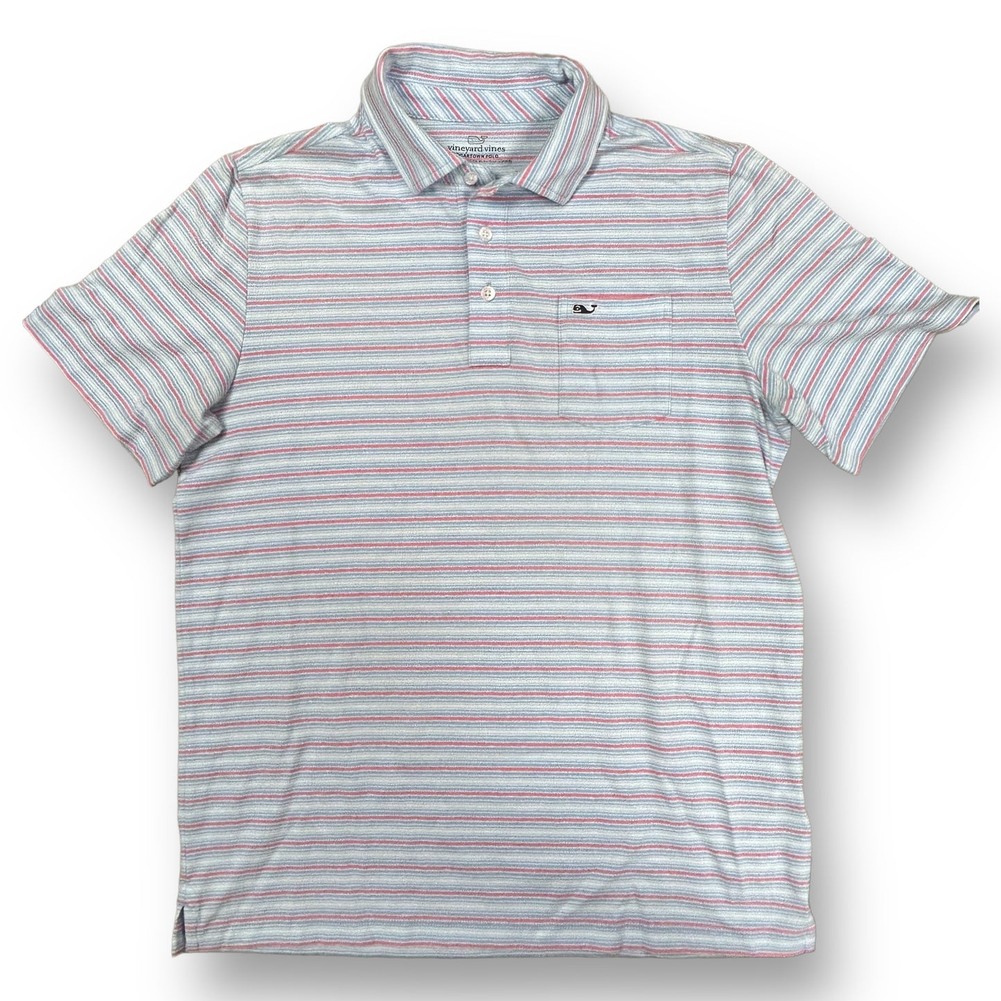 Boys Vineyard Vines Size YXL 18 Blue & Red Striped Short Sleeve Polo Shirt