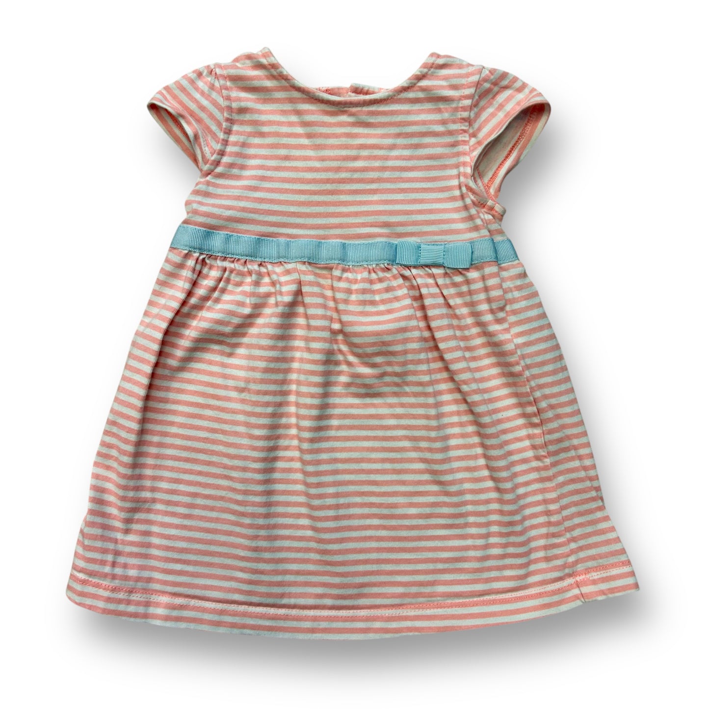 Carter's Baby Girl Size 9 Months Peach Striped Short Sleeve Cotton Dress