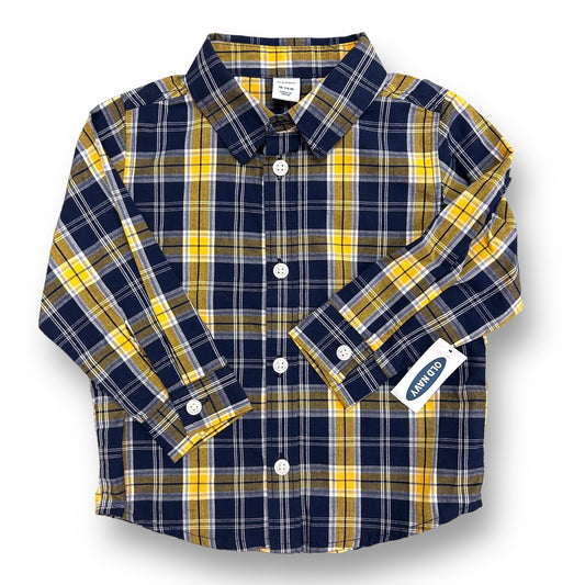 NEW! Boys Old Navy Size 18-24 Months Navy & Yellow Plaid Button Down Shirt