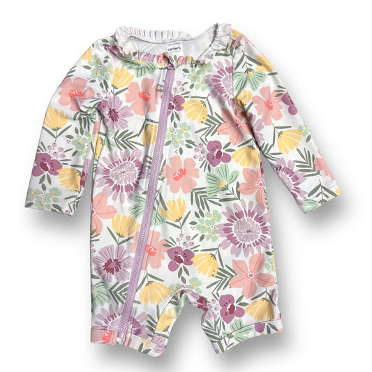 Girls Carter's Size 9 Months Pastel Floral Print Zip Rashguard Swimsuit