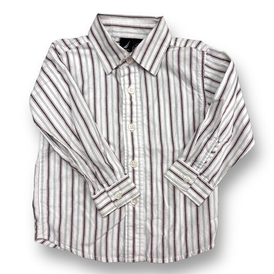 Boys Nautica Size 18-24 Months White Pinstripe Button Down Shirt