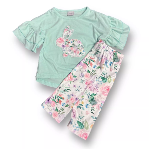 Dash of Glitter Girls Size 12 Months Outfit Ruffled Floral Print 2pc Pants Set