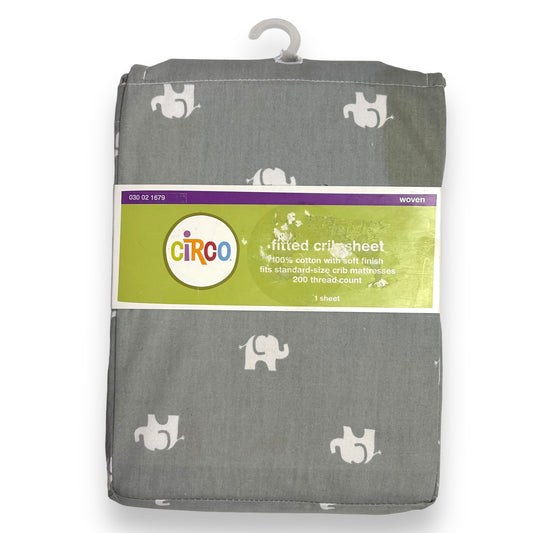 NEW! Circo Woven Fitted Crib Sheet, Gray Elephant Print