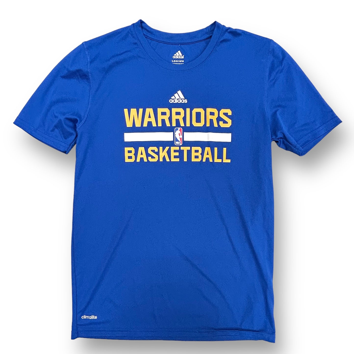 Boys Adidas Size 14/16 Blue & Gold NBA Golden State Warriors Athletic Shirt