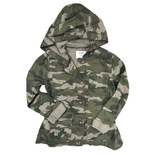 Girls Old Navy Size 10/12 Green Camouflage Lightweight Hooded Jacket