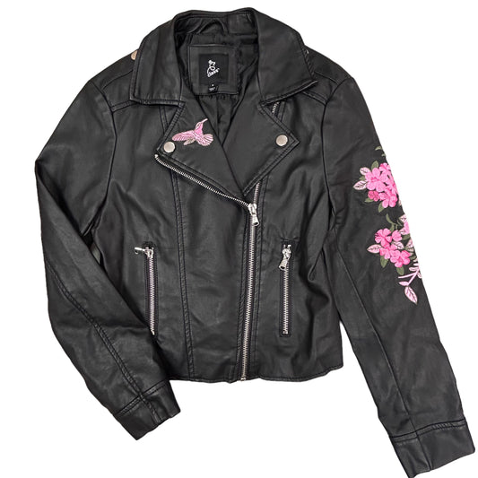 Girls Art Class Size 10/12 Black Embroidered Faux Leather Jacket