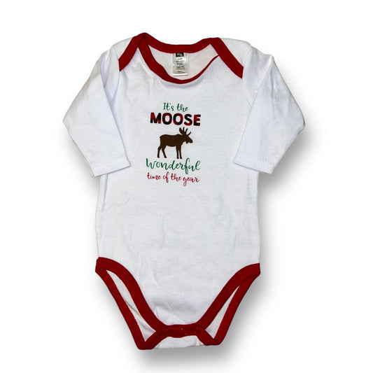 Boys HB Size 0-6 Months White Christmas Moose Long Sleeve Onesie