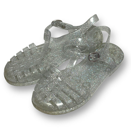 Youth Girl Size 1 Silver Shimmer Flat Jellies Sandals