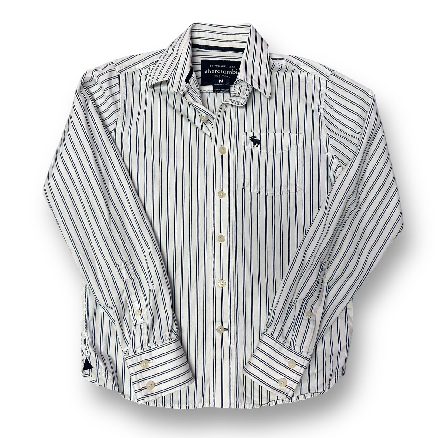 Boys Abercrombie Kids Size M 12 Blue/White Striped Long Sleeve Button Down Shirt