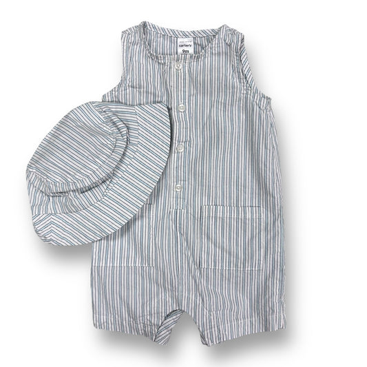 Boys Carter's Size 9 Months Aqua & White Striped 2-Pc Outfit with Bucket Hat
