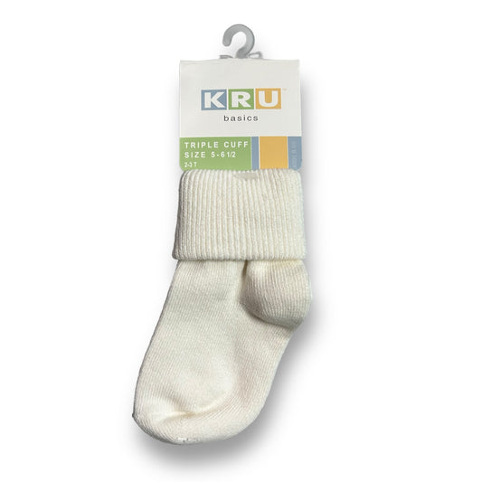 NEW! Boys Size 2-3 Toddler Cream Triple Cuffed Socks, 1-Pair