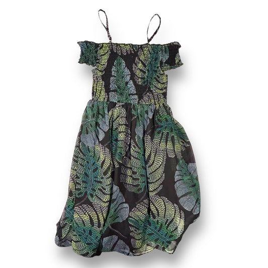 Girls Children's Place Size 5/6 Black & Green Tropical Print Smocked Dress