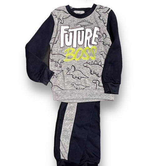 NEW! Boys Size 2T Navy & Gray Future Boss Dino 2-Pc Sweatshirt & Sweatpants Set