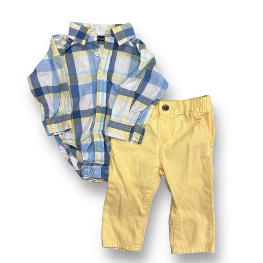Boys Children's Place Size 6-9 Months Plaid Button Down & Pants 2-Pc Outfit