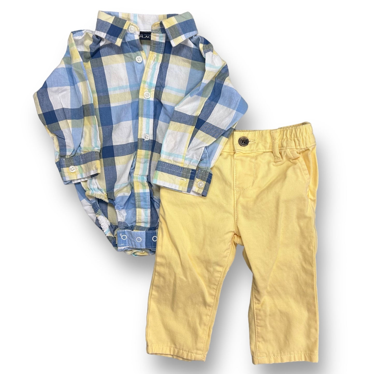 Boys Children's Place Size 6-9 Months Plaid Button Down & Pants 2-Pc Outfit