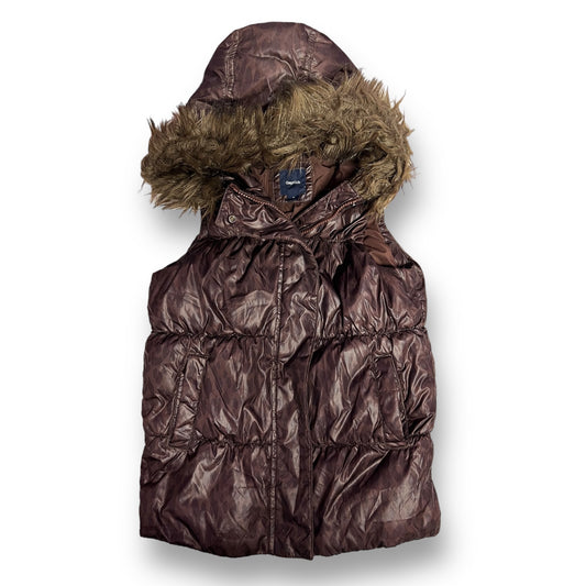 Girls Gap Kids Size 8/10 M Brown Animal Print Fur Hood Puffer Vest Outerwear