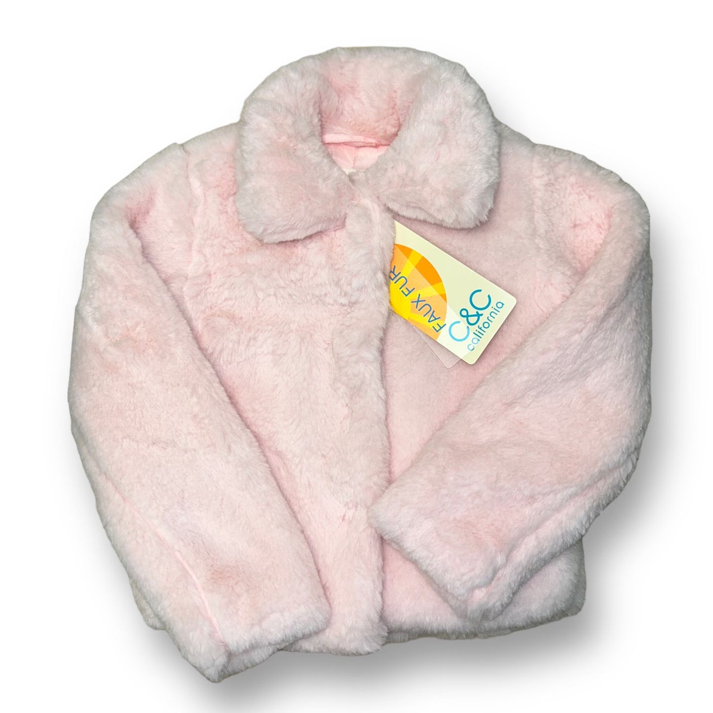 NEW! C&C California Girls Size 4 Pink Faux Fur Coat with Pockets
