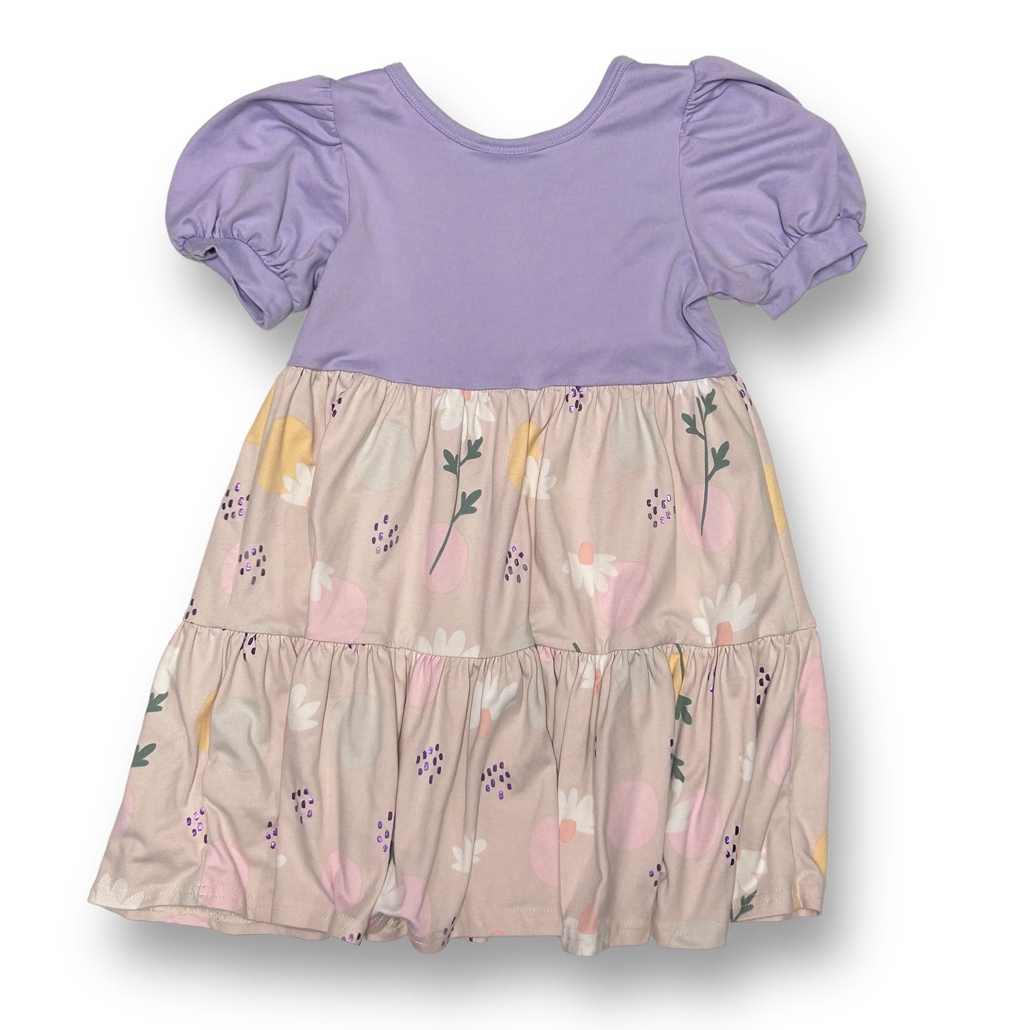 Dot Dot Smile Girls Size 3-4 Purple Floral Print Short Puff Sleeves Twirl Dress