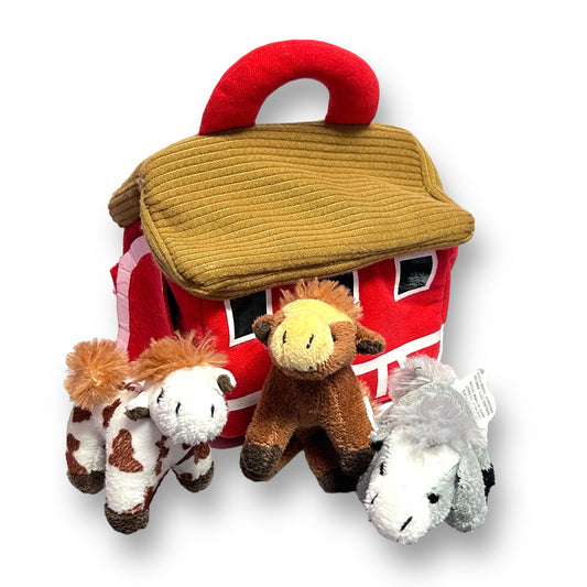 Soft Plush Red Barn & 3 Play Horses with Carry Handle