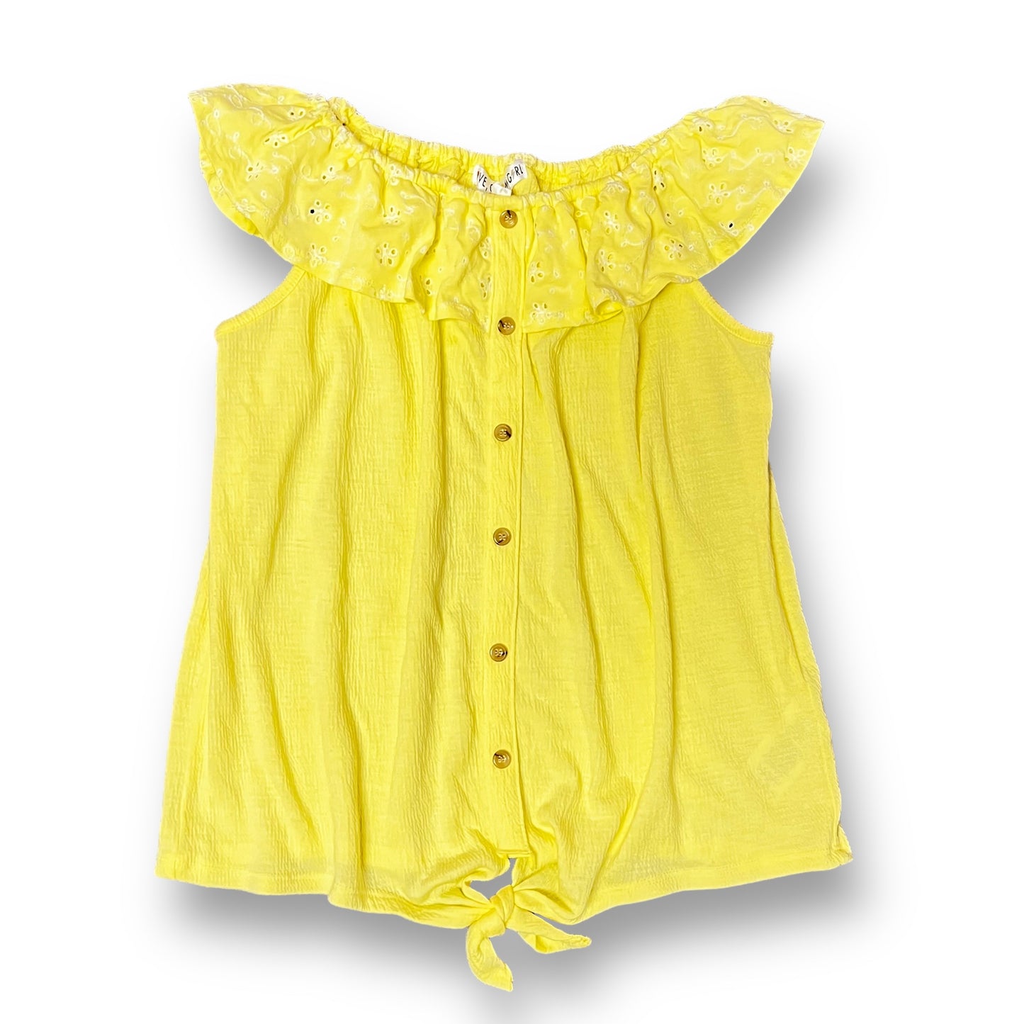 Glam Girls Size 14/16 Youth Yellow Eyelet Ruffle Sleeveless Blouse