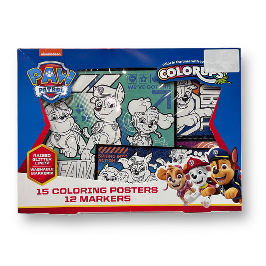 NEW! Paw Patrol Colorups Glitter Poster & 12 Markers Coloring Set