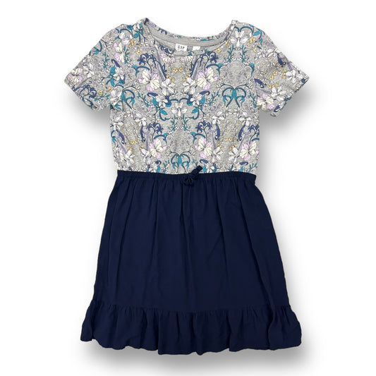 Girls Gap Size 10 Navy & Gray Floral Print Flowy Dress