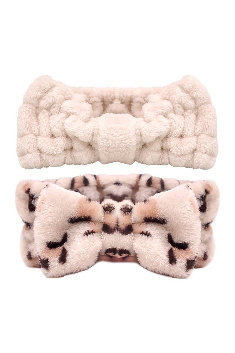 NEW! CALA Super Soft Plush Headband Duo, Leopard and Beige