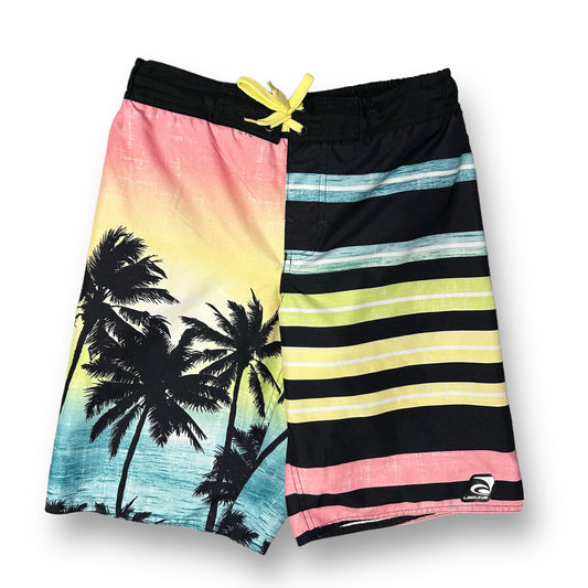 Boys Laguna Size 10/12 Black Striped Mesh Lined Swim Trunks