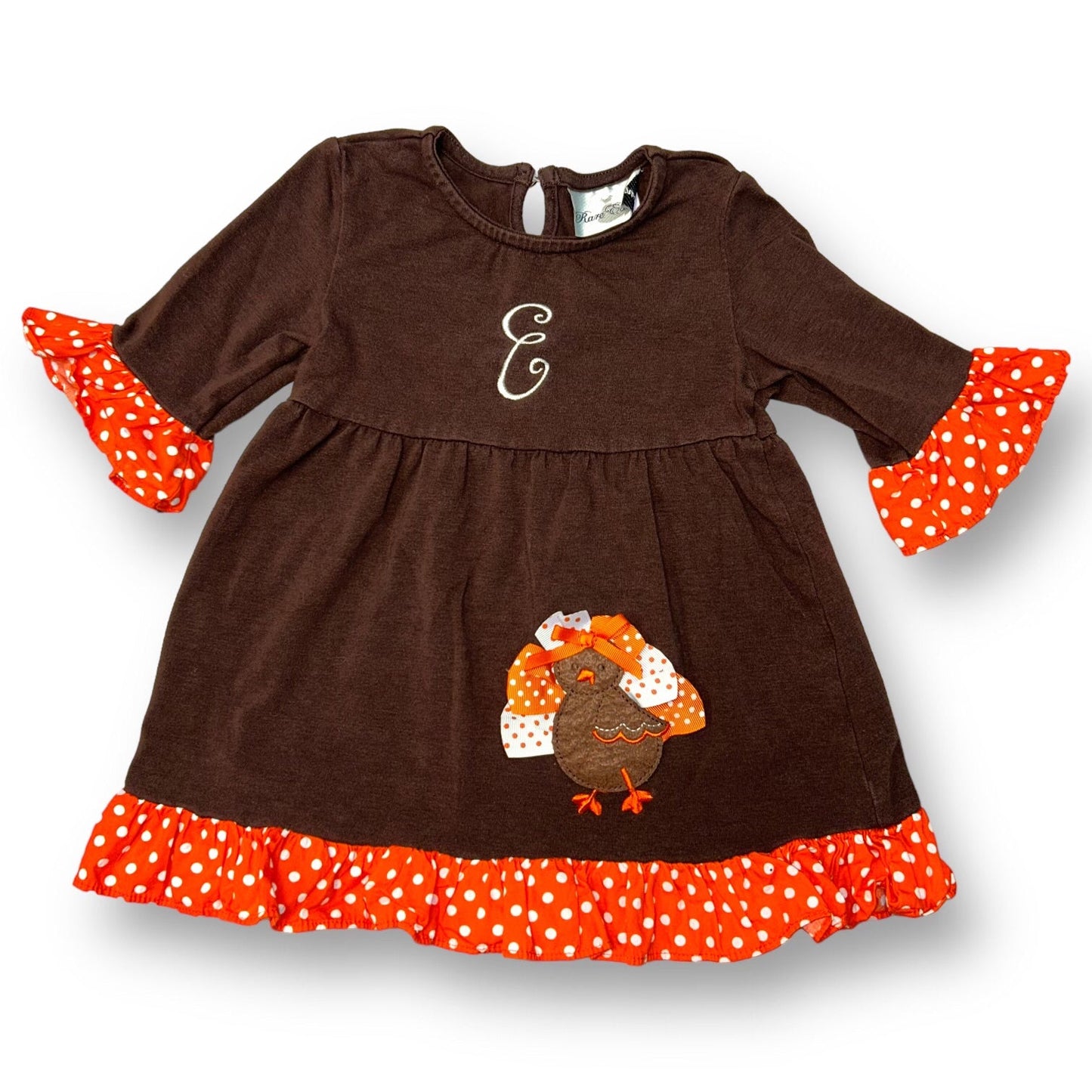 Girls Rare Editions Size 2T Brown Embroidered Thanksgiving Ruffle Top