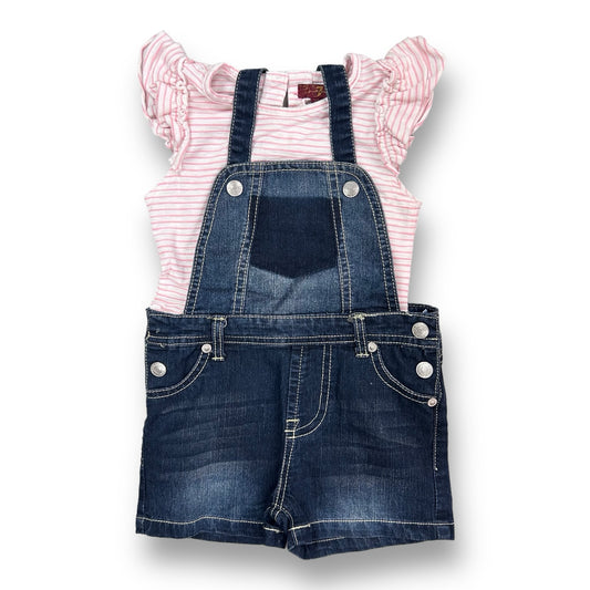 Girls 7 For All Mankind Size 2T Pink & Blue Denim Overalls 2-Pc Outfit