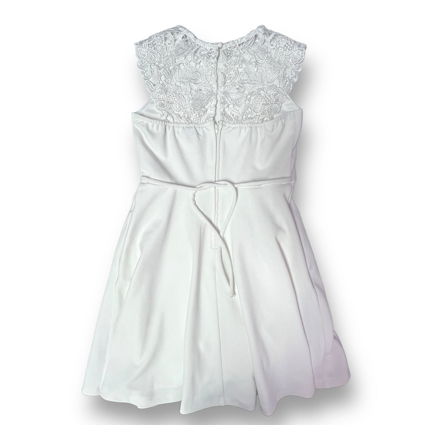 Youth Girls Size 12 White Sleeveless Dress with Lace Accents and Zippered Back