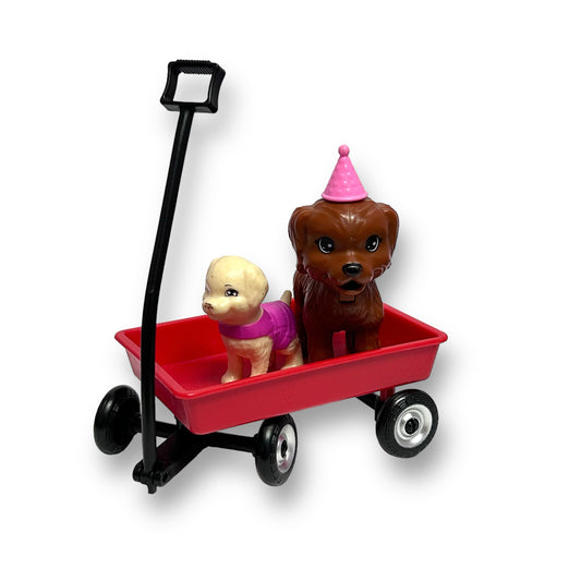 Mattel Red Wagon & Two Barbie Puppies