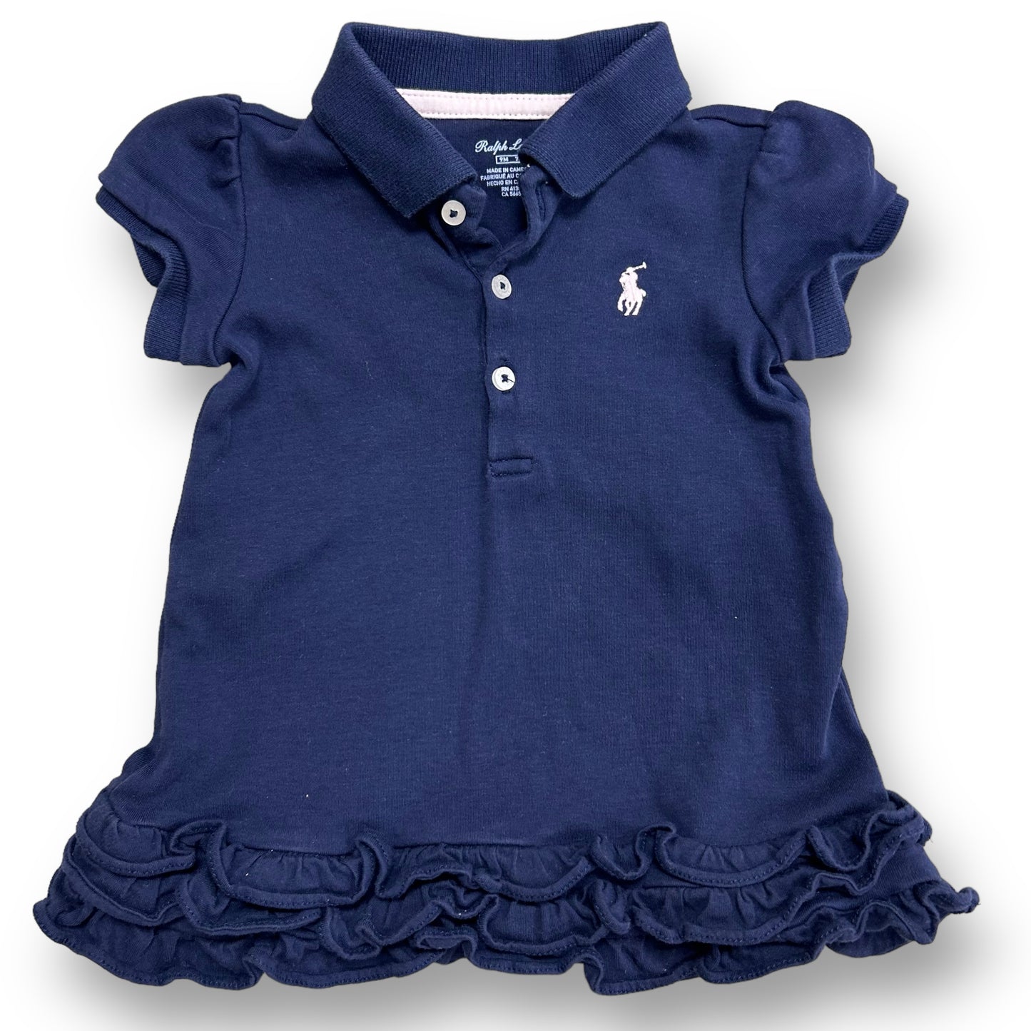 Ralph Lauren Polo Dress Baby Girl 9 Months Navy Cupcake Ruffle with Bloomers
