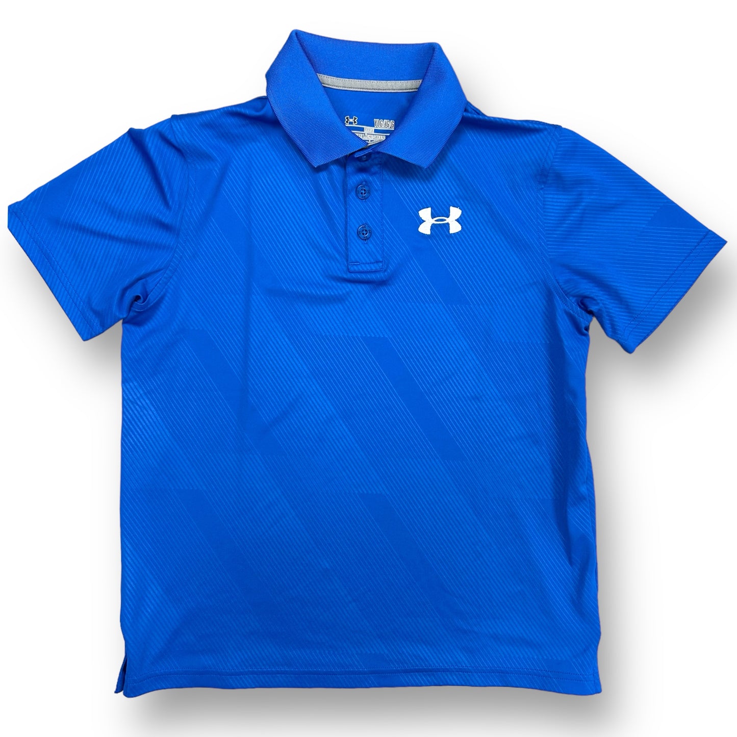 Boys Under Armour Size YLG 12/14 Royal Blue Short Sleeve Loose Fit Polo Shirt