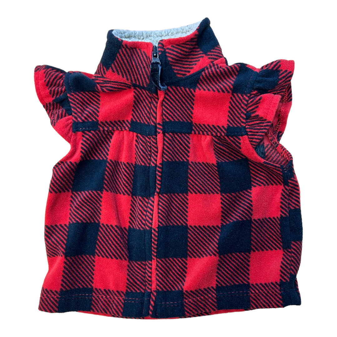 Girls Carter's Size 3 Months Red & Black Plaid Fleece Zippered Vest