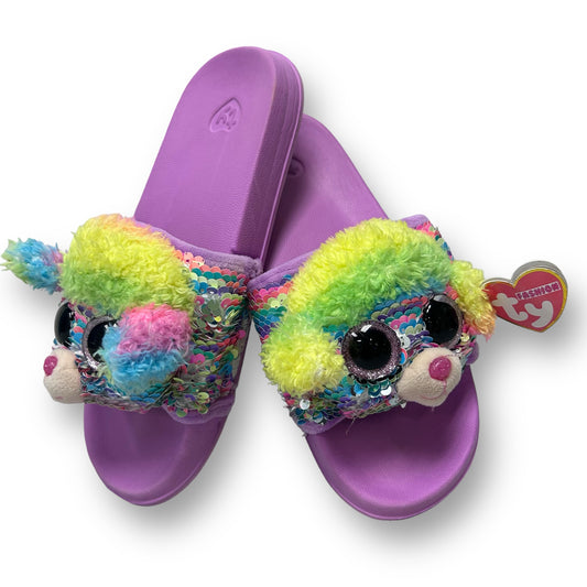 TY Youth Girl Size 4-6 Purple Puppy Sequin Slides