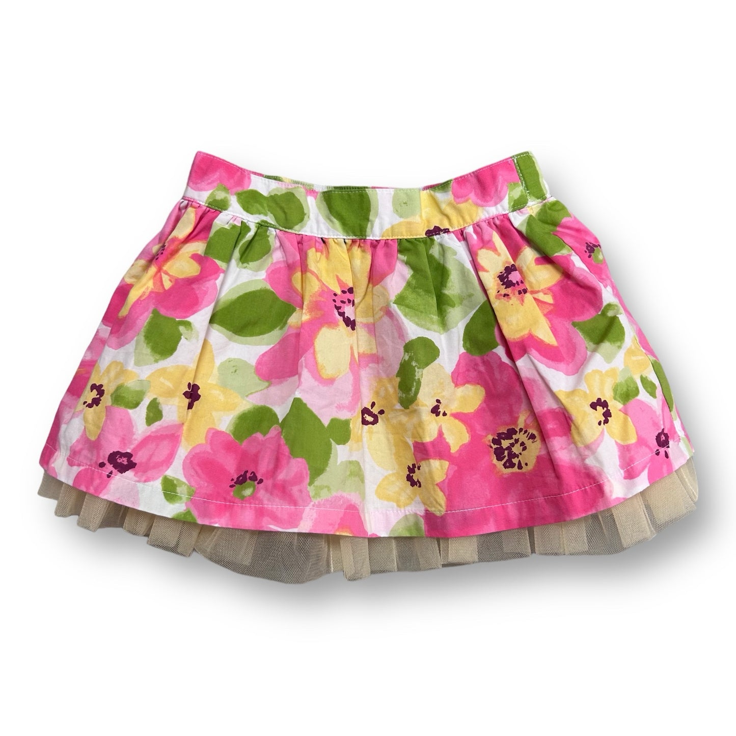 Gymboree Girls Size 2T Pink Green & Yellow Floral Print Tulle Lined Skirt