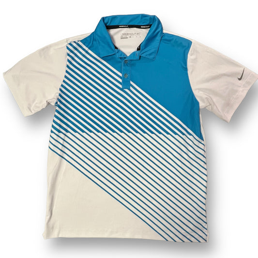 Boys Nike Golf Size 14/16 YXL Blue & White Dri-Fit Performance Polo Shirt