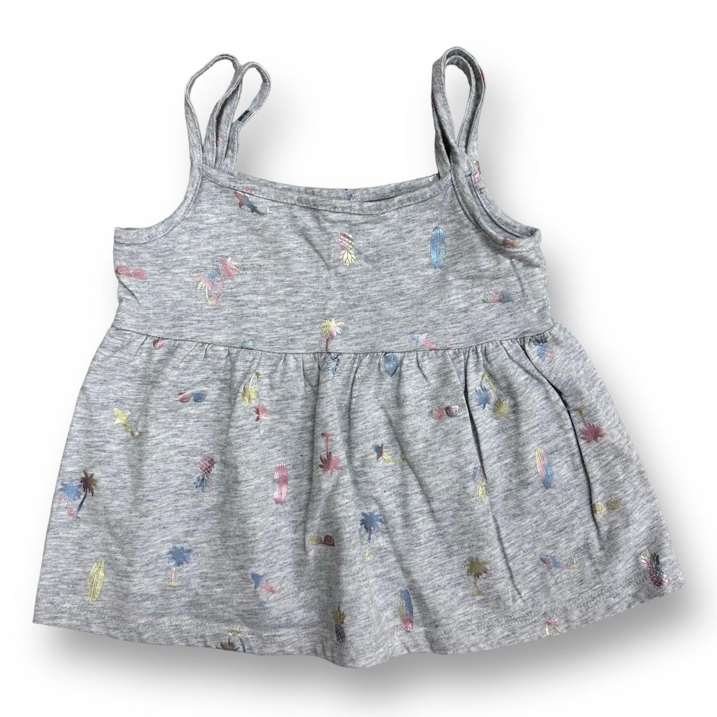 Gymboree Girls Size 2T Gray Metallic Palm Tree Print Sleeveless Babydoll Blouse