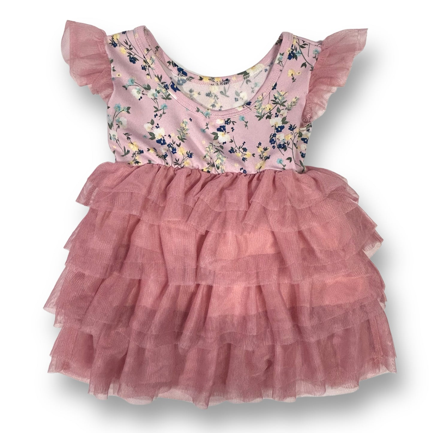 Girls Dot Dot Smile Size 12-24 Months Pink Blush Floral Tulle Bottom Dress