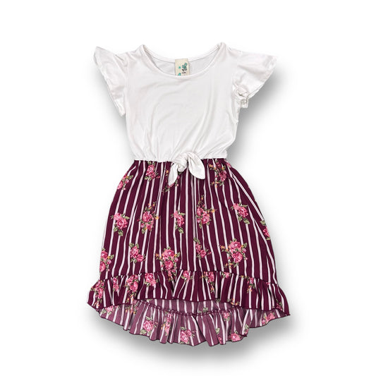 Girls Lily Bleu Size 7 White/Maroon Comfy Tie-Front Dress