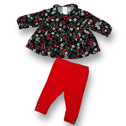Girls Carter's Size 3 Months Black & Red Christmas Print 2-Pc Outfit